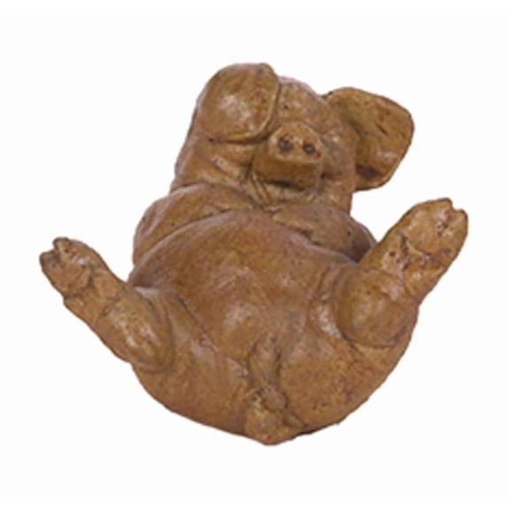 Solid Rock Stoneworks Pig Laughing on Back Concrete Statue, 4" Tall