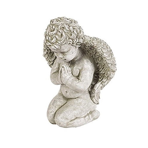 Solid Rock Stoneworks Praying Angel Stone Statue 13in Tall Marble Tone Color