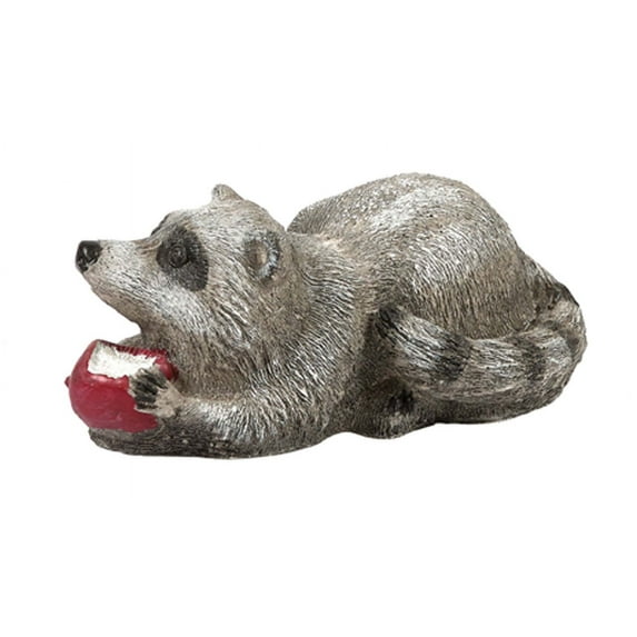 Solid Rock Stoneworks Racoon with Apple Life Like Stone Statue 6in Tall Life Like Color