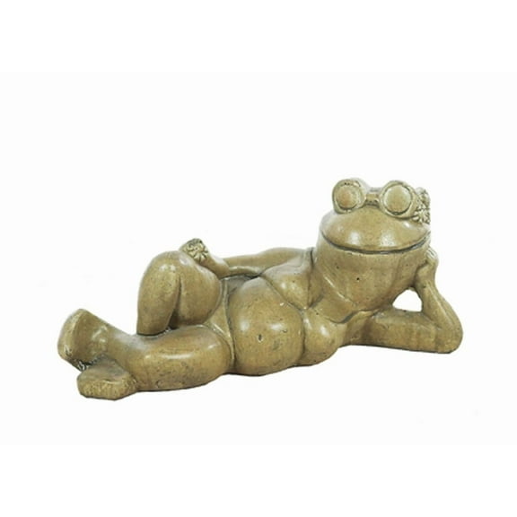 Solid Rock Stoneworks Reclining Frog Concrete Statue, 6" Tall, Aged Pine Color