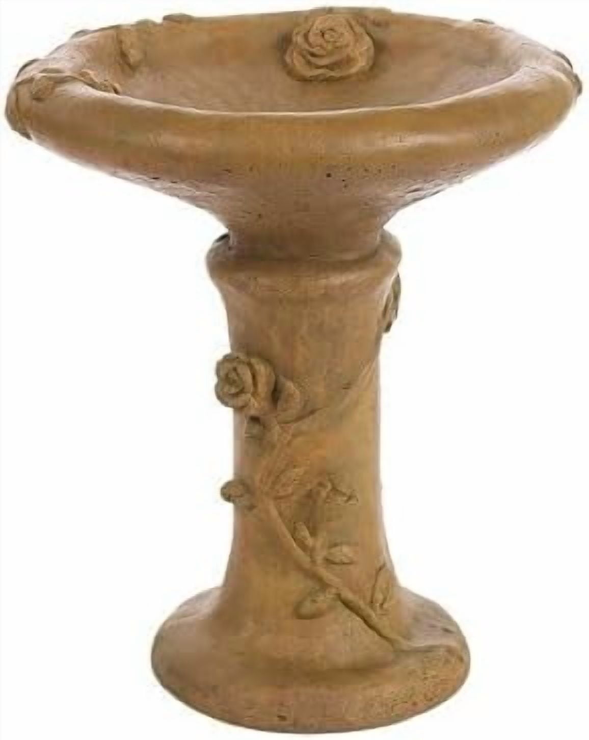 Solid Rock Stoneworks Rose Bird Bath 17" Tall Brushed Moss Color