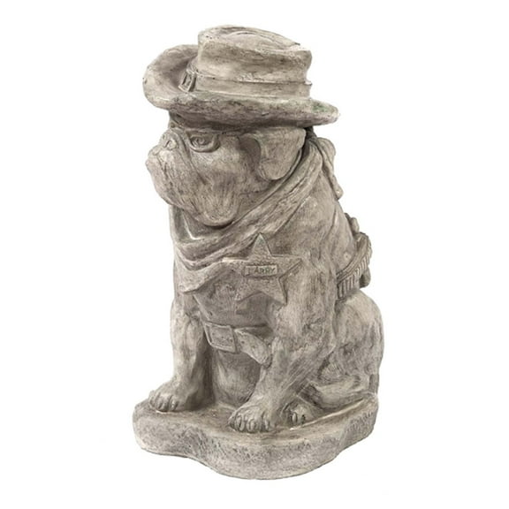 Solid Rock Stoneworks Sheriff Larry Bulldog Concrete Statue, 18" Tall, Pre Aged Color