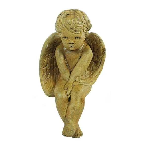 Solid Rock Stoneworks Sitting Angel Stone Statue 16in Tall Autumn Wheat Color