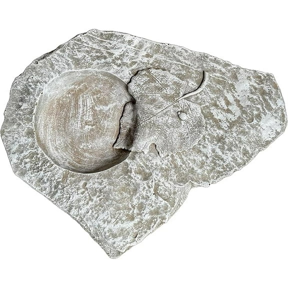 Solid Rock Stoneworks Slate Leaf Feeder/Bird Bath, Marble Tone Concrete, Garden Decor