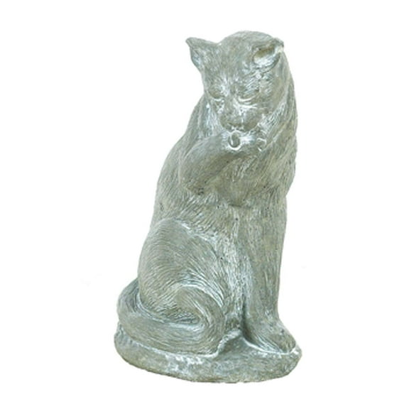 Solid Rock Stoneworks Small Cat Licking Paw- 14" Tall- Flint