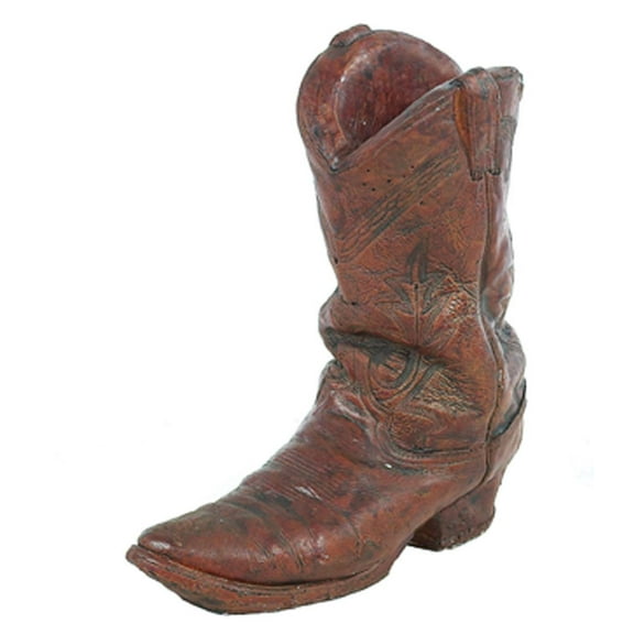 Solid Rock Stoneworks Small Cowboy Boot Stone Statue 13" Tall Walnut Color