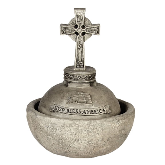 Solid Rock Stoneworks Small Cross God Bless America Bowl Fountain - 25" Tall - Pre Aged