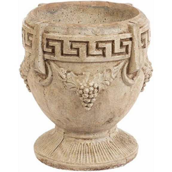 Solid Rock Stoneworks Small Round Concrete Grecian Planter- 14" Tall x 13" Dia- Buff
