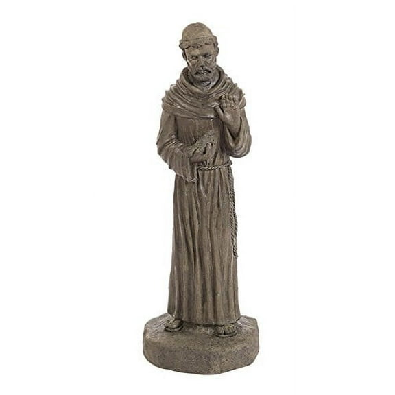 Solid Rock Stoneworks St Francis on Rock Base Stone Statue 25in Tall Sculpture Slate Color