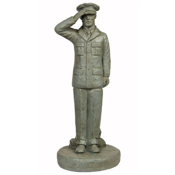 Solid Rock Stoneworks Standing Saluting Soldier in Class A Dress 24" Tall Cypress Color