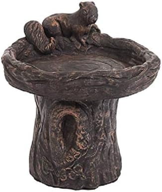 Solid Rock Stoneworks Stump with Squirrel 2pc Birdbath 18" Tall x 17" Diameter Autumn Brown Color