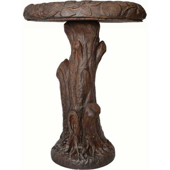 Solid Rock Stoneworks Timber Wood Birdbath - 24" Tall x 18" Diameter - Walnut