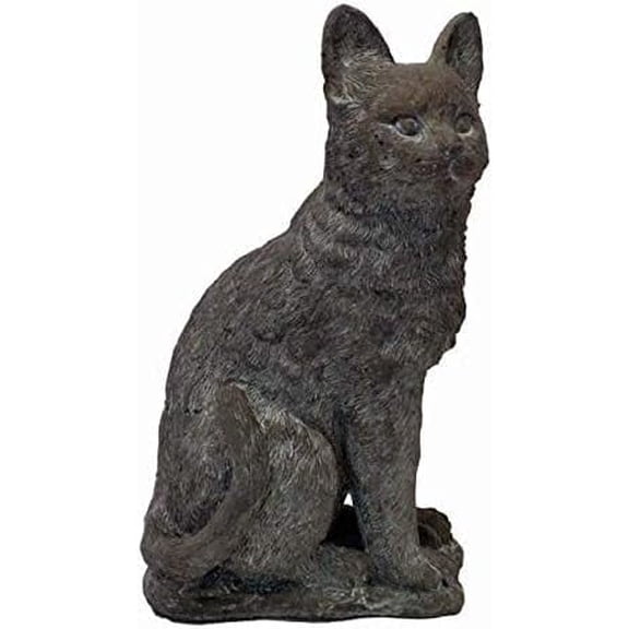 Solid Rock Stoneworks Whiskers Cat Statue - 16" Tall x 7" w x 9" d - Flint