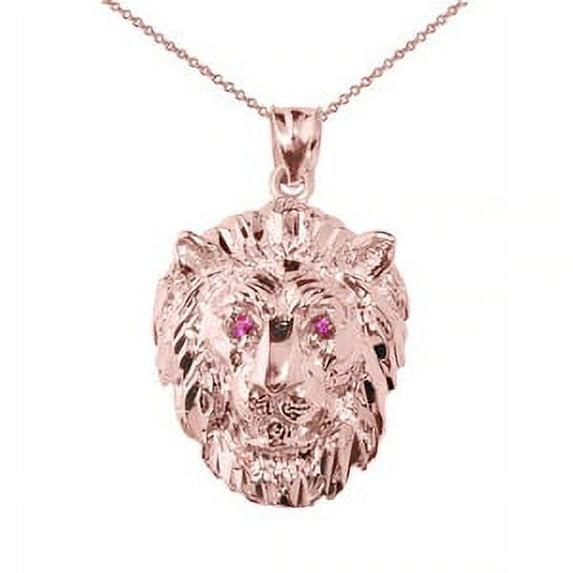 Solid Rose Gold Diamond Cut Lion Head Pendant Necklace : 14K Pendant with 20" chain