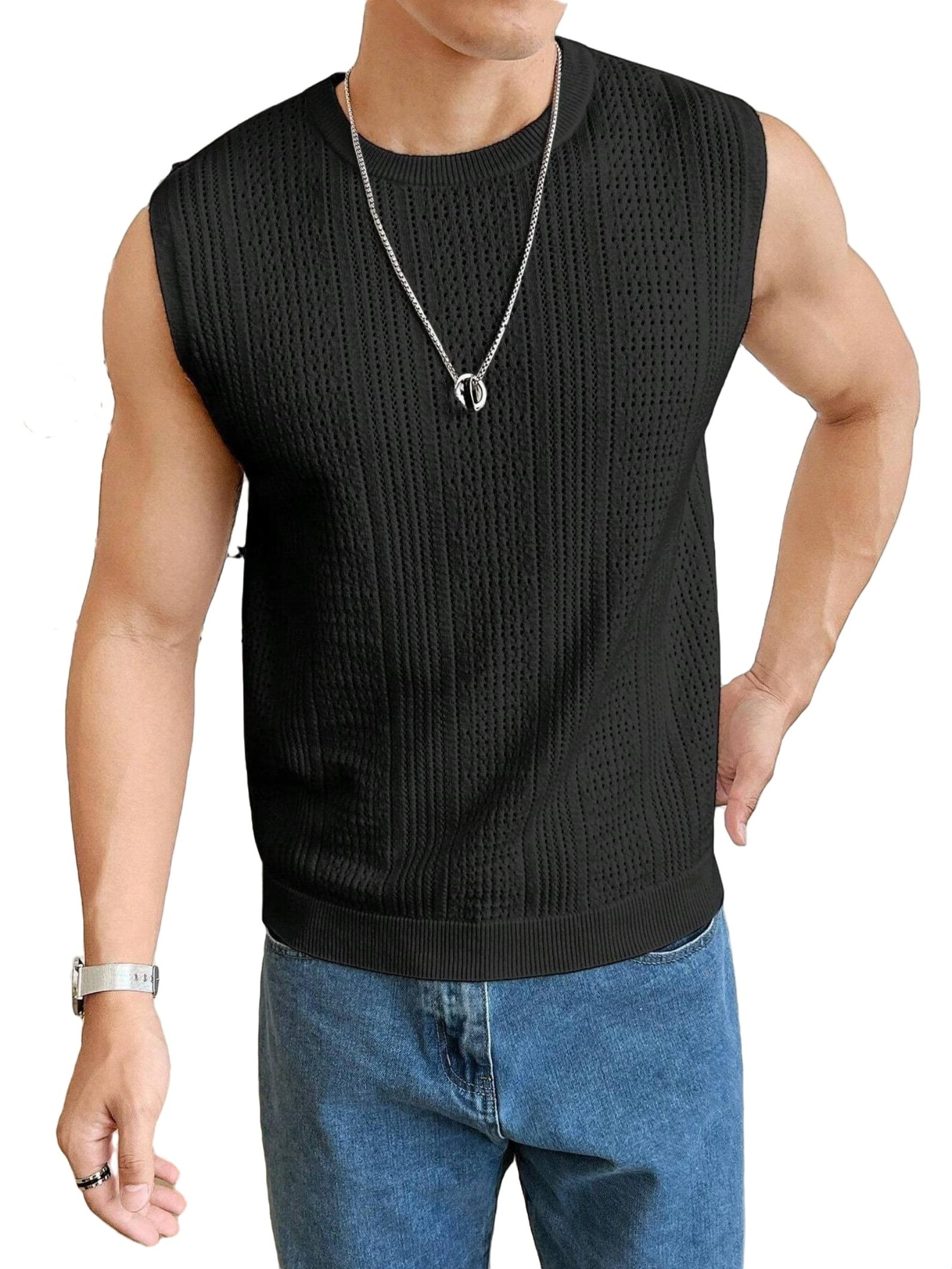 Round neck vest men's deals