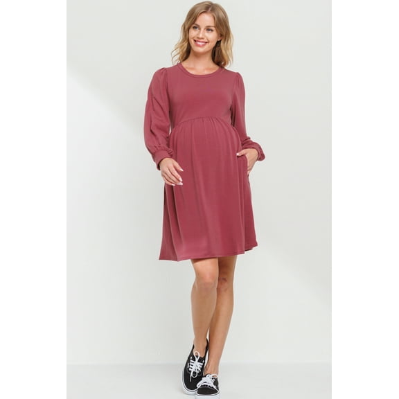 Solid Round Neck Maternity Skater Dress with Pockets