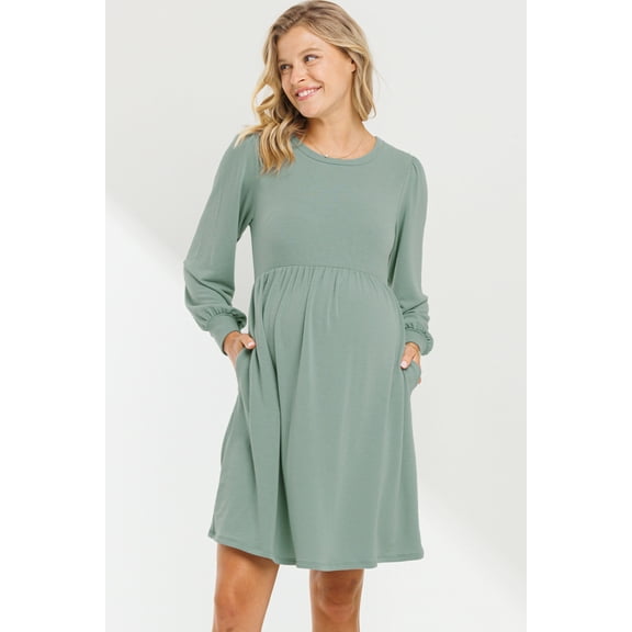 Solid Round Neck Maternity Skater Dress with Pockets