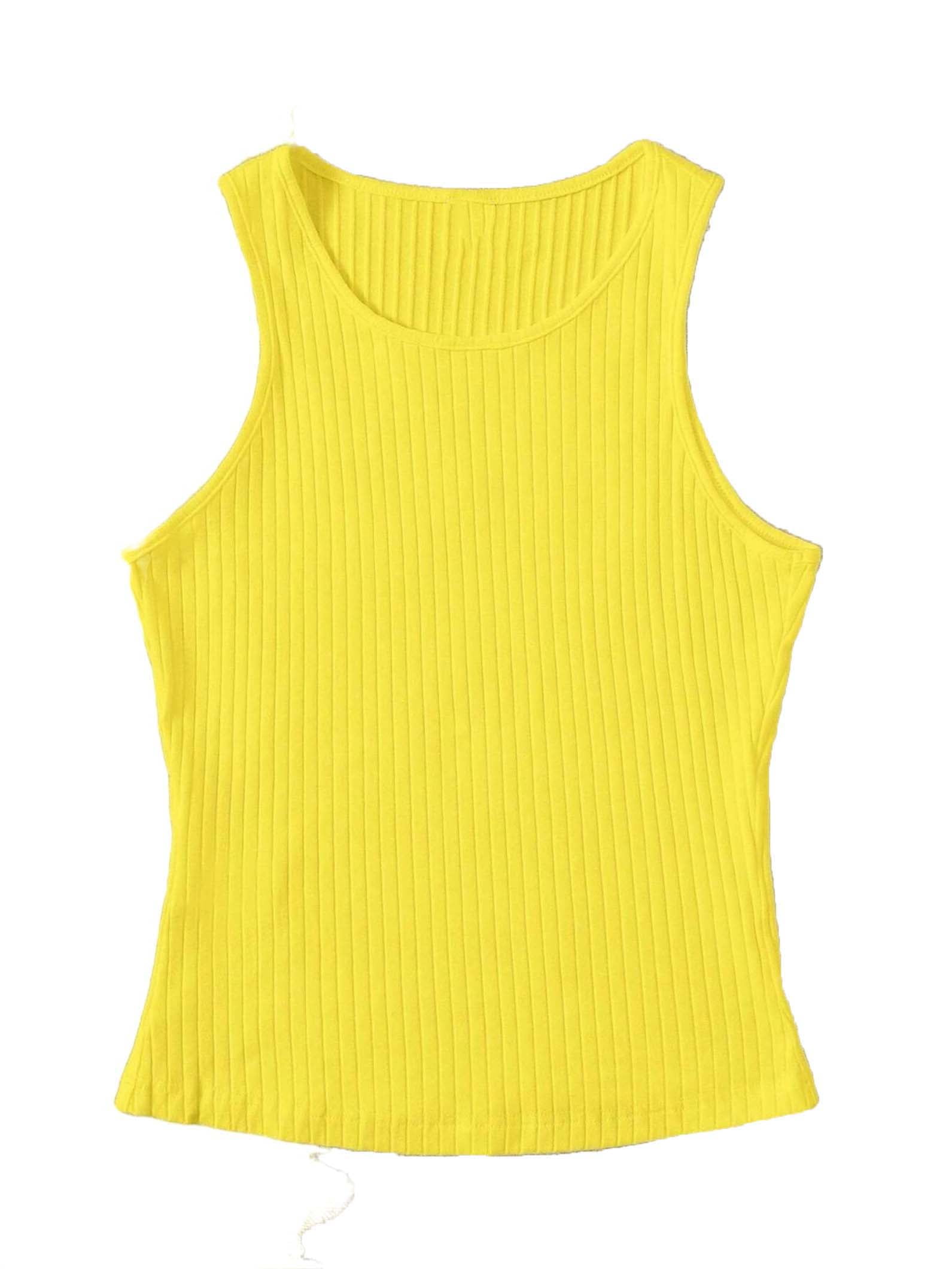 Solid Round Neck Tank Yellow Plus Size Tank Tops Camis Women s