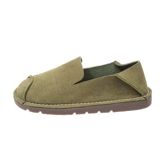 Solid Round Toe -On Loafers for Women Casual Comfort Walking Shoes