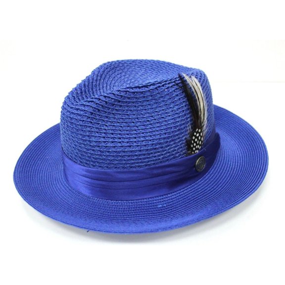 Men's Solid Royal Blue Poly Braid Fedora By Bruno Capelo JU-922