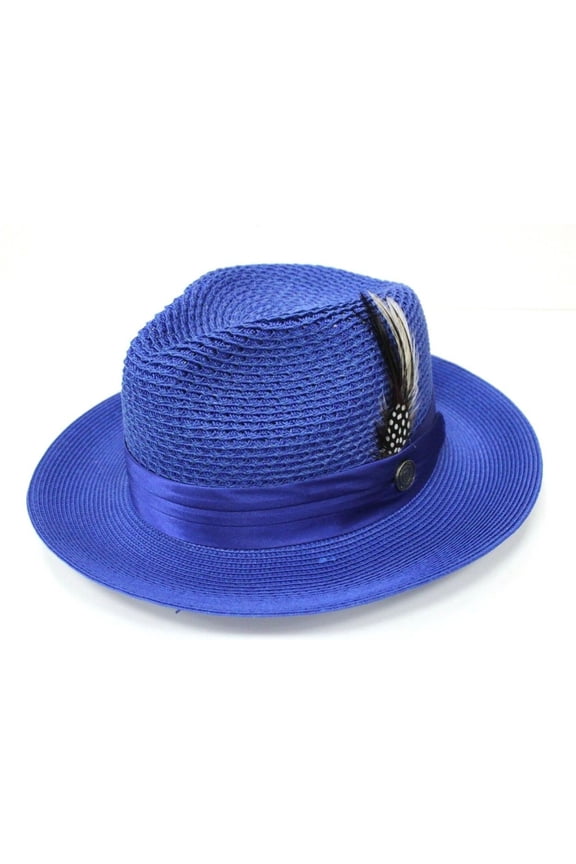 Men's Solid Royal Blue Poly Braid Fedora By Bruno Capelo JU-922