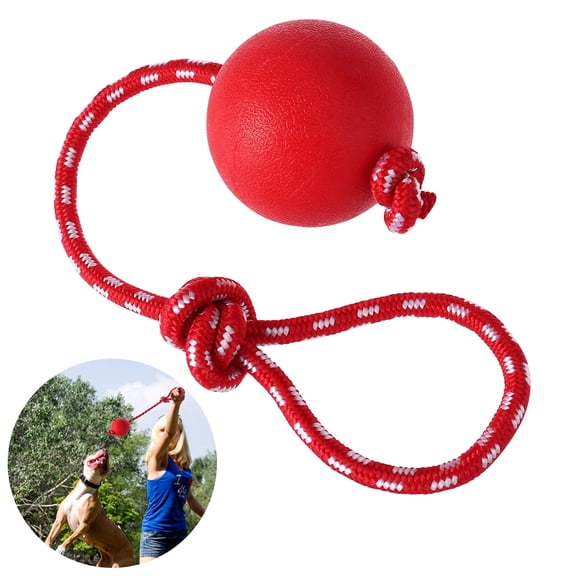 Solid Rubber Ball on Rope Dog Nylon String Toys for Dogs Large with Bite Resistant Red