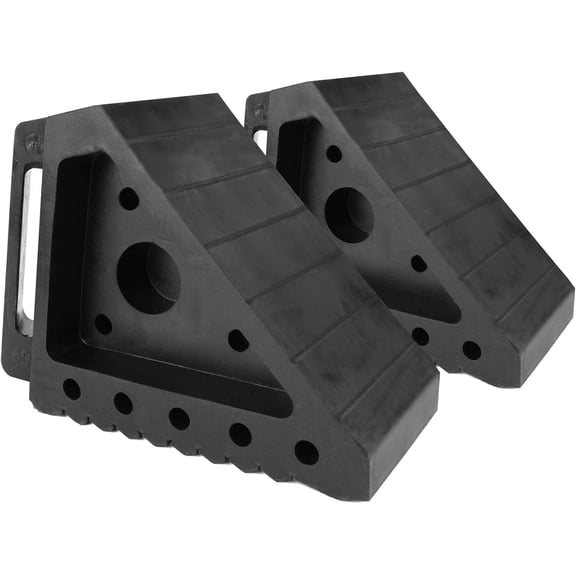 Solid Rubber Wheel Chock 2-Pack | 8" x 4" x 6" Heavy-Duty Tire Stop | Non-Slip Traction Pads | Built-in Handle | All-Weather Vehicle Safety Block | Black | (70472)