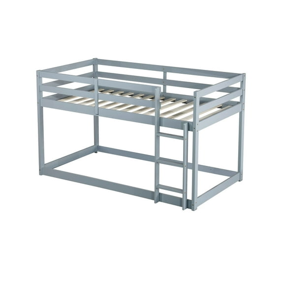 Solid Rubber Wood Twin over Twin Loft Bed with Ladder / Low-Height Design for Stability and Space Storage