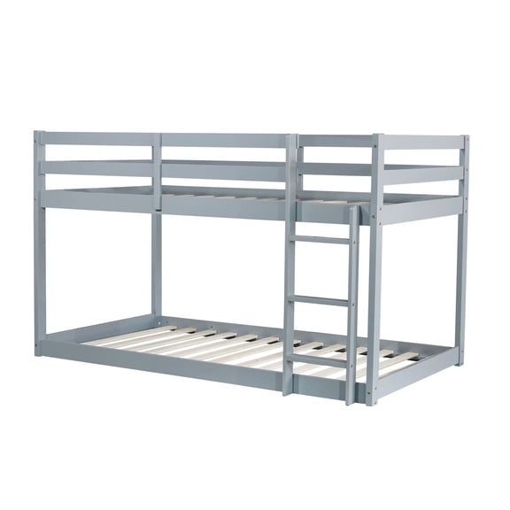 Solid Rubber Wooden Twin over Twin Bed with Ladder - Low - Height Design for Flexibility, Safety Guaranteed