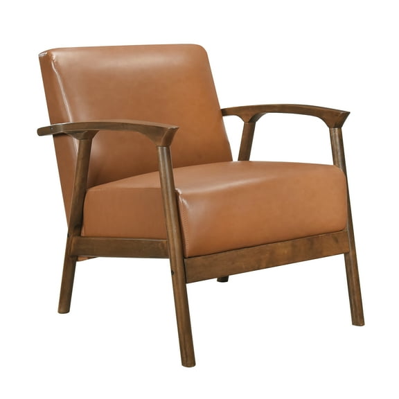 Solid Rubberwood Based Brown Faux Leather Accent Chair For Living Room Room, With Framework