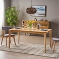 thumbnail image 1 of Solid Rubberwood Dining Table with Walnut Veneer Top, Mid-Century Modern Design, Expandable Compact Size for Small Spaces, Natural Oak Finish, Easy-Clean Surface, 1 of 8