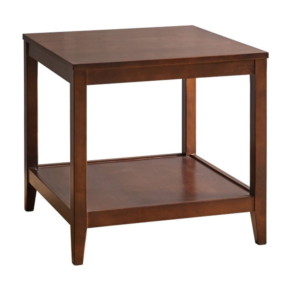Solid Rubberwood End Table, 2-Tier Square Side Table with Open Storage ...