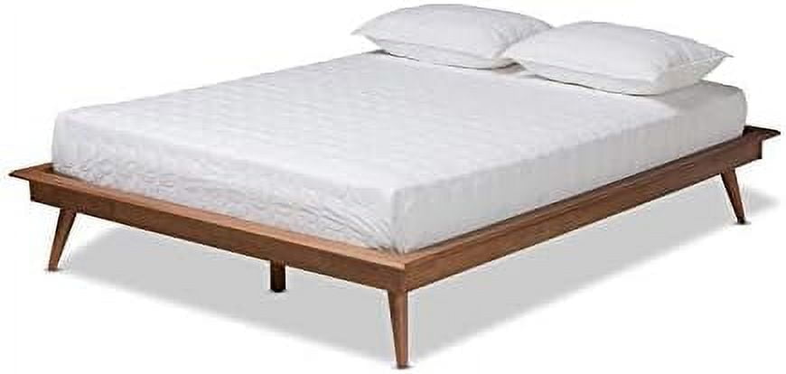 Mid-Century Modern Walnut Brown Full Platform Bed with Tufted Upholstery