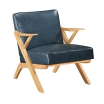 Solid Rubberwood Furniture, Blue Faux Leather Chair, 30.08 In. Product Height 22" Arm Width Accent Rubberwood, Seat And Back