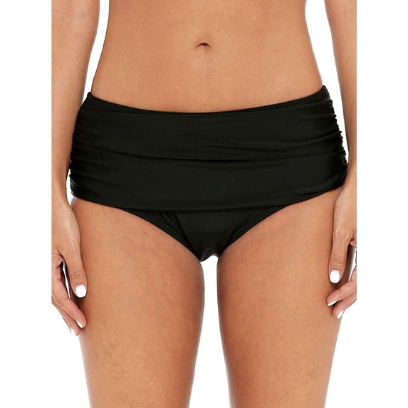 Solid Ruched Bikini Bottoms for Women High Cut Black Swimsuit Bottoms