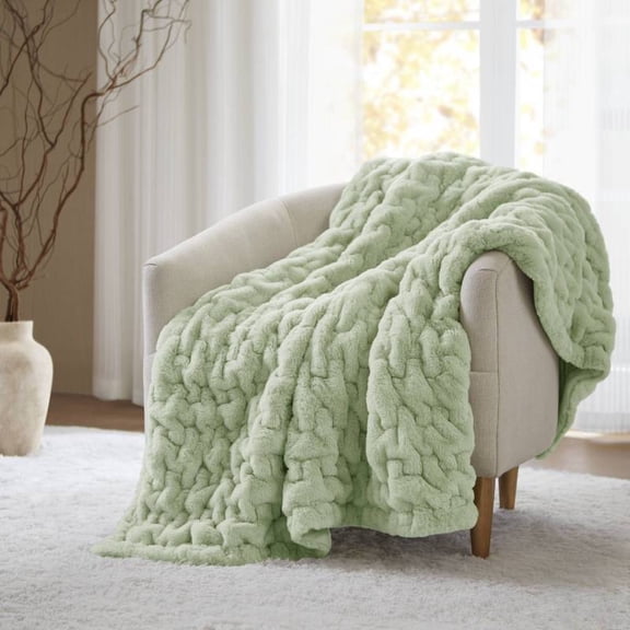 Solid Ruched Faux Fur Throw (50"x60") - Reverse Ultra-Soft Faux Mink, 2-Sided Use | Oeko-Tex Certified, Machine Washable