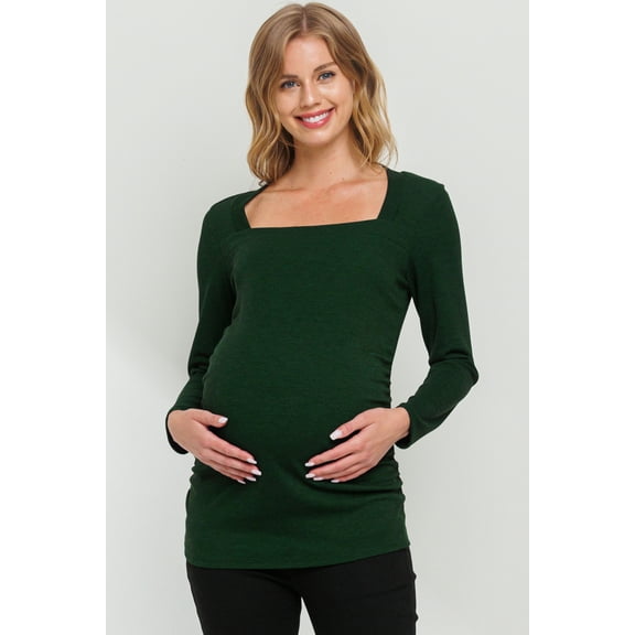 Solid Ruched Long Sleeve Square Neck Maternity Top