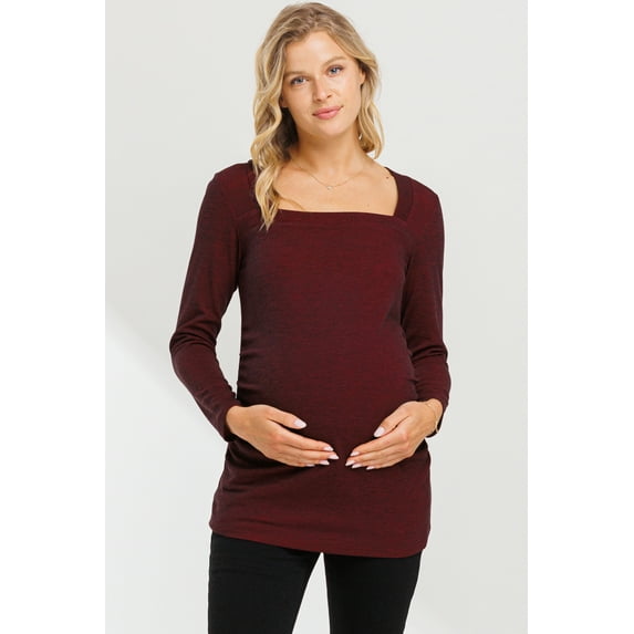 Solid Ruched Long Sleeve Square Neck Maternity Top