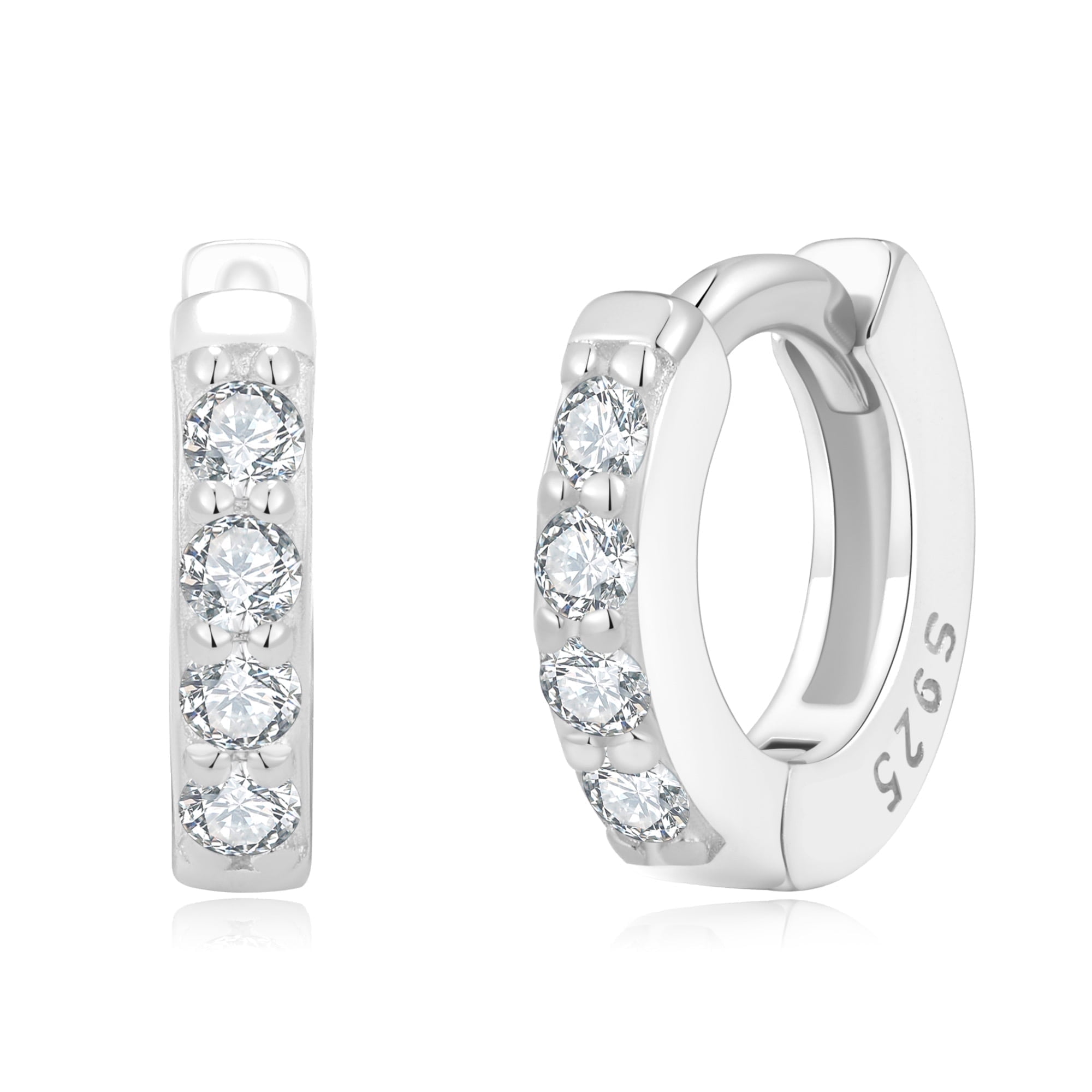 RYSKYJEWELRY Huggie Earrings, 925 Sterling Silver, 10 CZ Diamonds