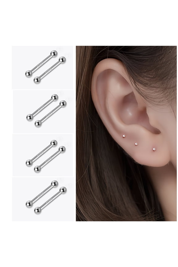 S999 Silver Ear Healing Stick Earrings, Hypoallergenic, Therapeutic, All Ages