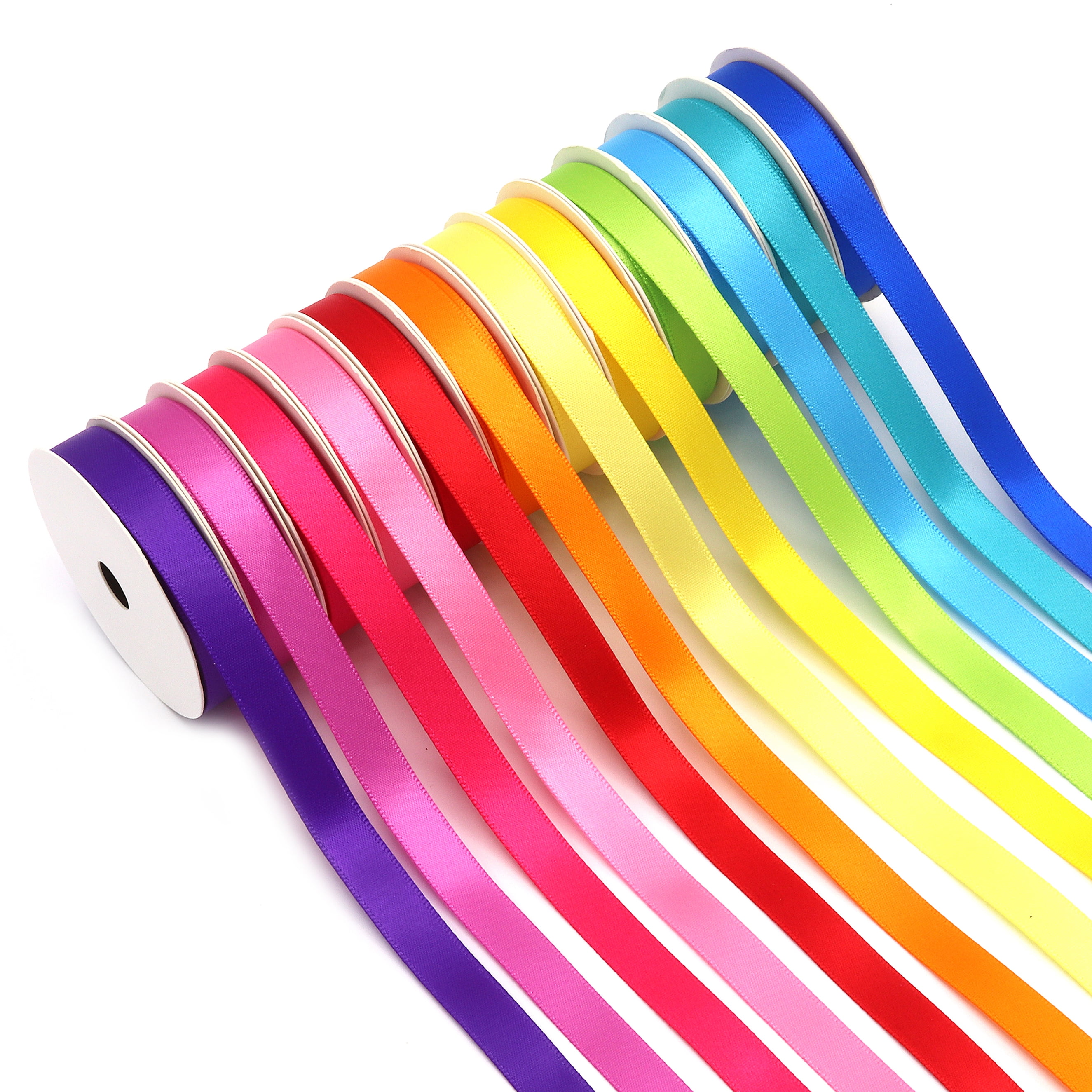 Solid Satin Ribbons, for Gift Wrap and Crafts, 12 Pastel Colors, 3/8 x 36  Yards by Gwen Studios