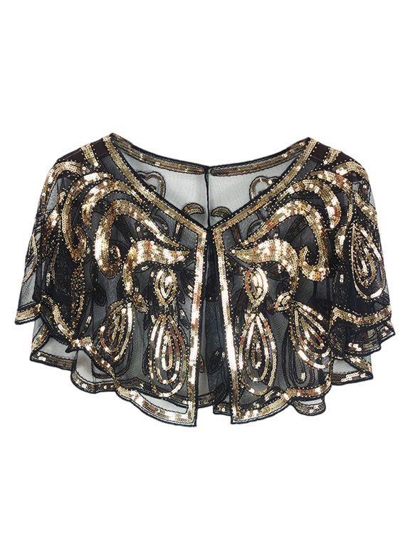 Solid Sequins Fragmented Tippets Ethnic Styles Beads Lace Tippets Fashion Elegant Capes for Casual or Party Wear
