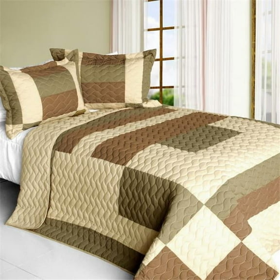 Solid Serenade - 3 Pieces Vermicelli - Quilted Patchwork Quilt Set Full & Queen Size - Brown