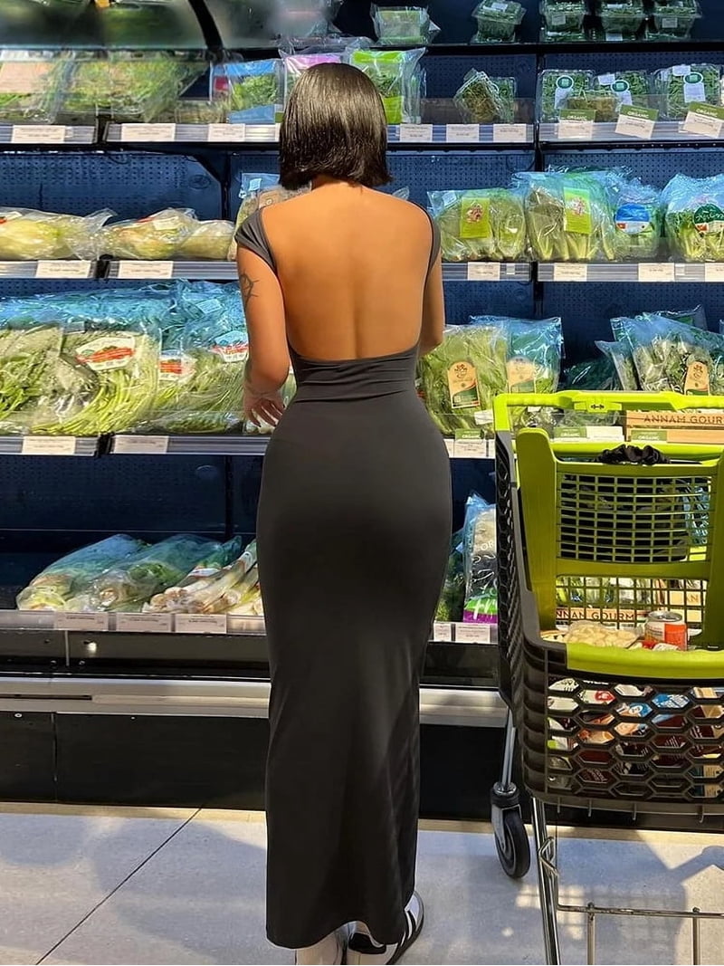 backless dress in store Solid Sexy Maxi Women Elegant Elastic Slim Short Sleeve Long dresses Female Bodycon Streetwear Clothing photoshoot