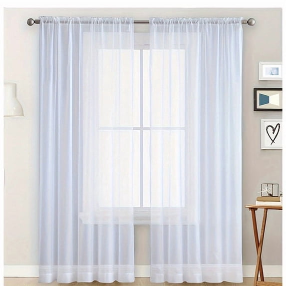 Solid Sheer Color Curtains, Semi Blackout Chiffon Curtains, Bedroom and Living Room Decoration, 2Pcs