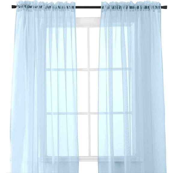 Solid Sheer Window Drapes, (Set of 2) Multipurpose Sheer Curtains, 40 X 84, Light Blue