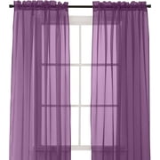 2-Piece Multipurpose Solid Colored Drapes, Semi-Sheer Window Curtains with 2 inch Rod Pocket, 40 X 84 inches, Purple