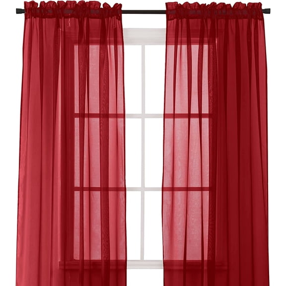 Solid Sheer Window Drapes, (Set of 2) Multipurpose Sheer Curtains, 60 X 84, Burgundy