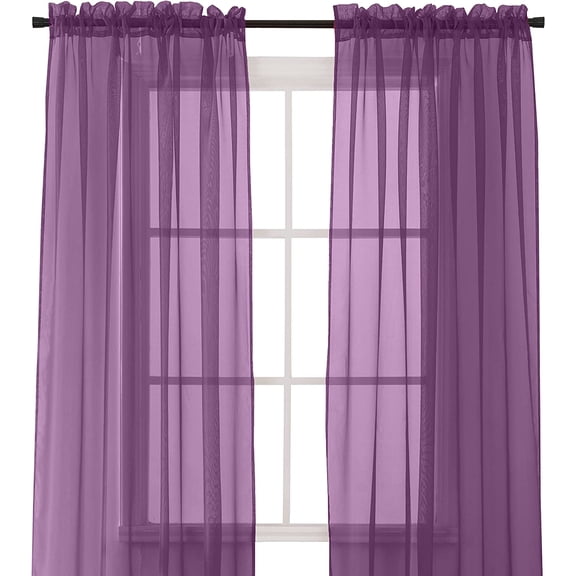 Solid Sheer Window Drapes, (Set of 2) Multipurpose Sheer Curtains, 60 X 84, Purple