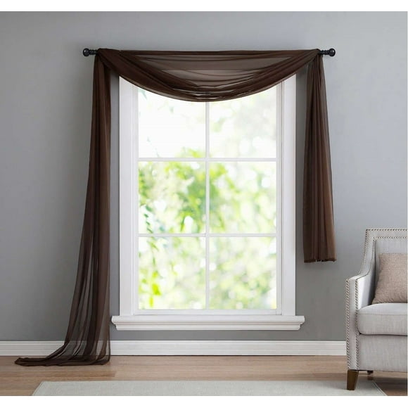 Decotex Modern Chocolate Solid Print Rod Pocket Sheer Kitchen Valances, 37” x 216”